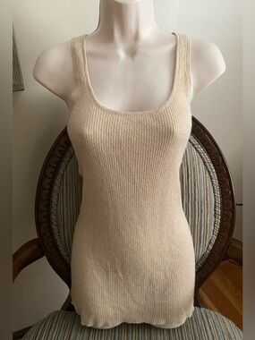 Coolwear Y2K Ribbed Scoop Neck Tank Top Beige Metallic